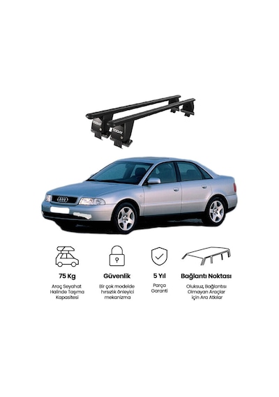 Royal Audi A4 2000 - 2004 Uyumlu Siyah Kilitli Ara Atkı Port Bagaj Tavan Barı