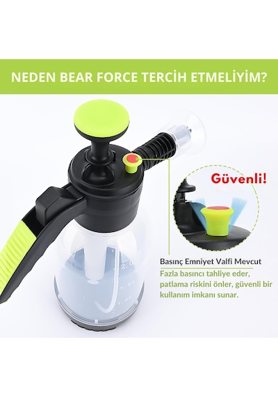 Robeve Bear Force Köpük Yapıcı Pompa 2 Litre Köpük Pompası Basınçlı El Pompası Araç Yıkama Şeffaf Oto Bakım
