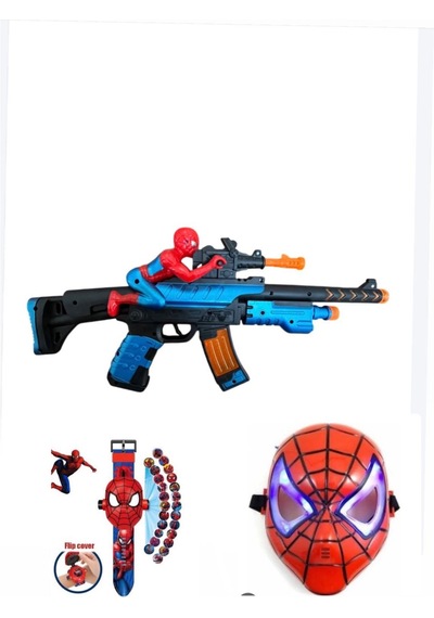 Örümcek Adam 3lü Oyun Seti Örümcek Adam Maske Projeksiyonlu Saat Spidermantaramalı Tüfek 01