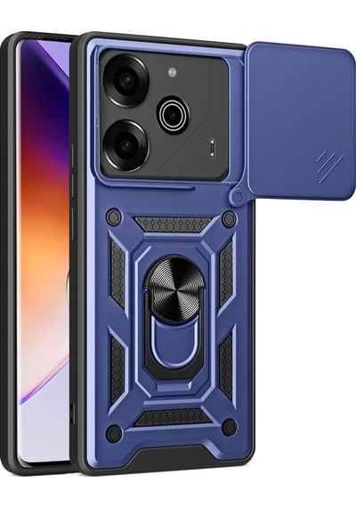 Teleplus Tecno Pova 6 Pro Kılıf Magnetik Standlı Kamera Korumalı Slide Sürgülü Cover Kapak Lacivert