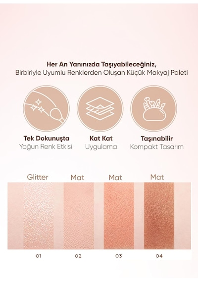 Yoğun Pigmentli Mat Ve Işıltılı Tonlar Barındıran 4'lü Far Paleti Day Vibe Palette No:2 Bouncy Coral
