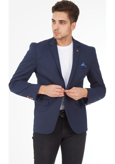 Sposo 5109 Dar Kalıp Yarım Astarlı Lacivert Erkek Blazer Ceket Lacivert