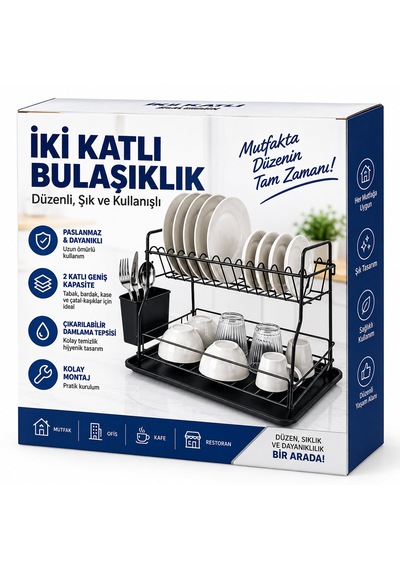 Siyah - Metal 2 Katlı Tabaklık - Bulaşıklık 5492 Çr