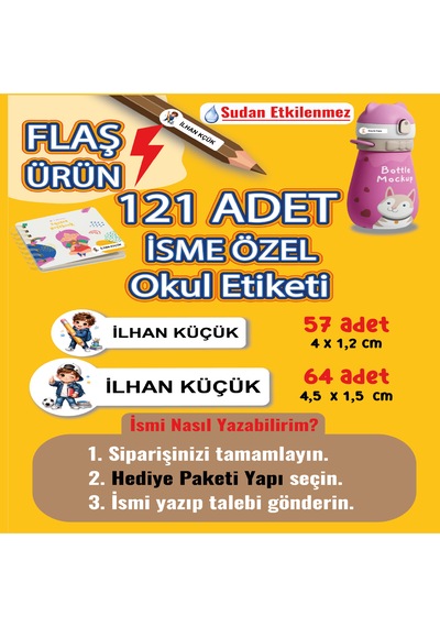 Okul Etiketi Kalem Defter Etiketi Neşeli Çocuk Özel Isim Yazılabilen Etiket - 121adet