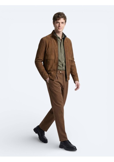 Kip Karamel Regular Fit Dik Yaka Casual Deri Mont