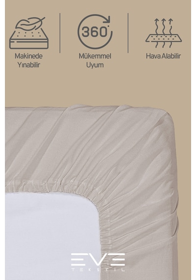 Eve Tekstil Fitted Yüksek Kaliteli Penye Kumaş Çift Kişilik Lastikli Çarşaf Açık Kahverengi