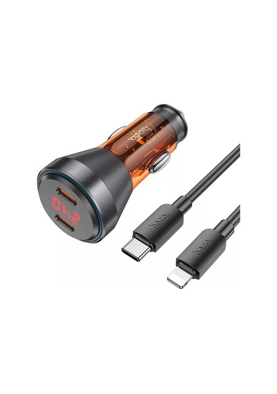 Hoco Nz12c Graceful Pd60w 2 Type-c Girişli Araç Çakmaklı Hızlı Şarj Aleti + Type-c To İphone Kablo- 5775