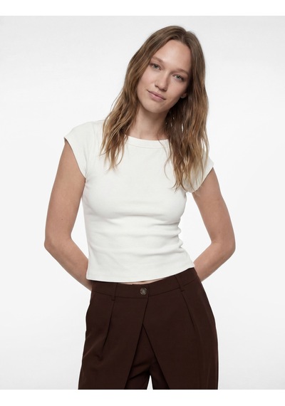 Koton Slim Fit Kısa Kollu Kayık Yaka Kaşkorse Pamuklu Tişört Ekru 6sal10685ık