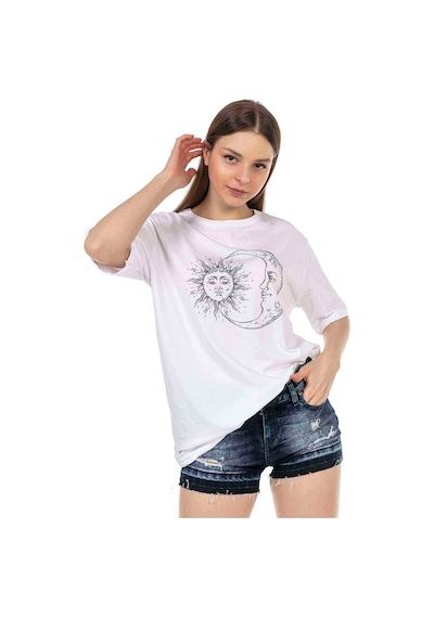 Kadın Oversize Moon & Sun Baskılı Tshirt (534304766)