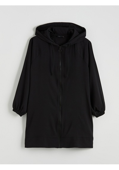 Lcw Modest Siyah Kapüşonlu Oversize Kadın Tunik
