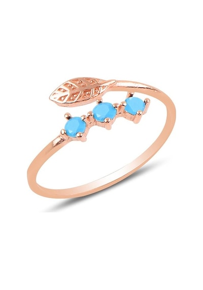 Gümüş Rose Turkuaz Taşlı Ayarlamalı Yaprak Modeli Yüzük