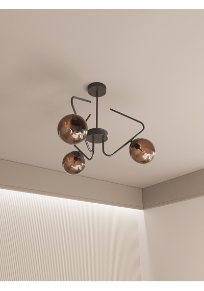 Lunor Siyah Metal Bal Rengi Cam Küre Başlıklı Modern 3'lü Avize