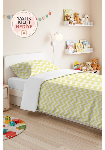 Sarı Zigzag Geometrik Genç Odası Tek Kişilik Pike Takımı - Modern 160x220 Cm Kapitone Yatak Örtüsü Ayazlı Taş Dinginliği