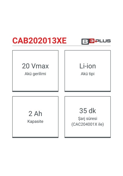 Akü 20v 2.0 Ah Cab202013xe Yedek Batarya 20 Volt 2.0 Ah Li-ion