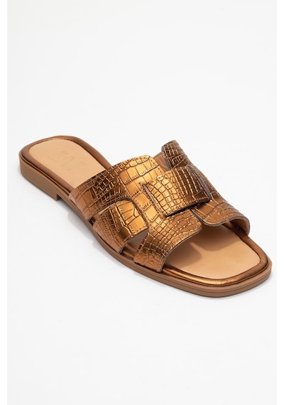 Luvishoes Luvi Shoes Notre Bakır Baskı Hakiki Deri Kadın Terlik Bakır