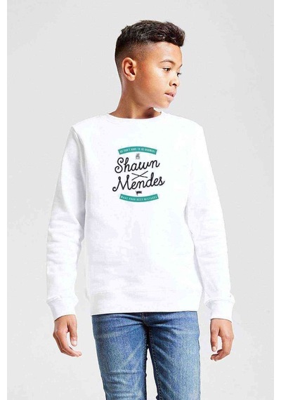 Tshirthane Shawn Mendes Best Mistakes Baskılı Unisex Çocuk Beyaz Sweatshirt Beyaz