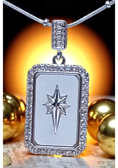 Gümüş Renk Tarot Kolye Kuzey Yıldızı Çelik Kadın Kolye Gümüş