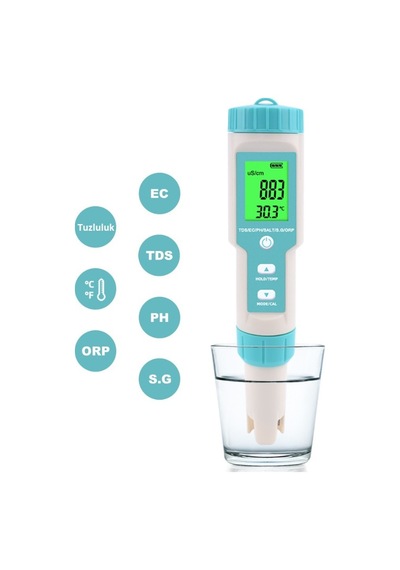 7in1 PH/TDS/EC/ORP/Deniz Suyu Ağırlık/Tuzluluk/Sıcaklık PH Ölçer