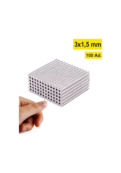 100 Adet Neodyum Mıknatıs 3x1,5 Mm N35 Güçlü Yuvarlak Magnet Mini Disk Mıknatıs