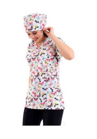 Yarasa Kol Dijital Unisex Desenli Üst - 6527 Beyaz Kelebek