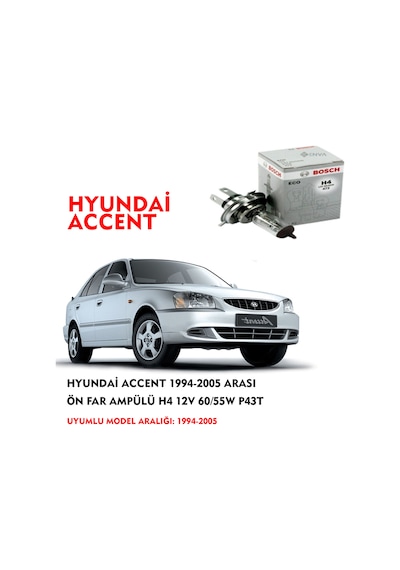 HYUNDAİ ACCENT 1994-2005 ARASI ÖN FAR AMPÜLÜ H4 12V 60/55W P43T