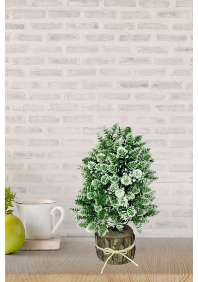 Yapay Çiçek Bonsai Ağacı Beyaz Kozalaklı Kütük Saksıda Dekoratif Yapay Ağaç Bonzai 30 15 Cm