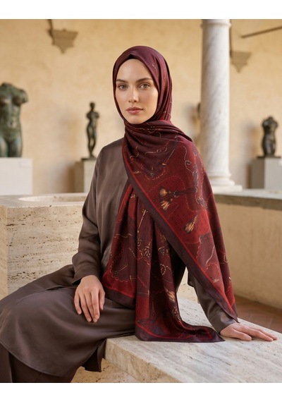 Moda Nuda Celebrity Karte Şal Bordo - Şık Ve Zarif