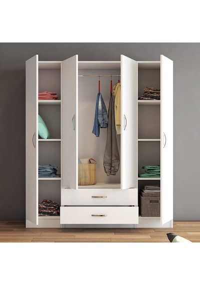 tanmob 4 Kapılı Iki Çekmeceli Geniş Gardrop Beyaz- Grd0601 tanmob 4 Kapılı Iki Çekmeceli Geniş Gardrop Beyaz- Grd0601