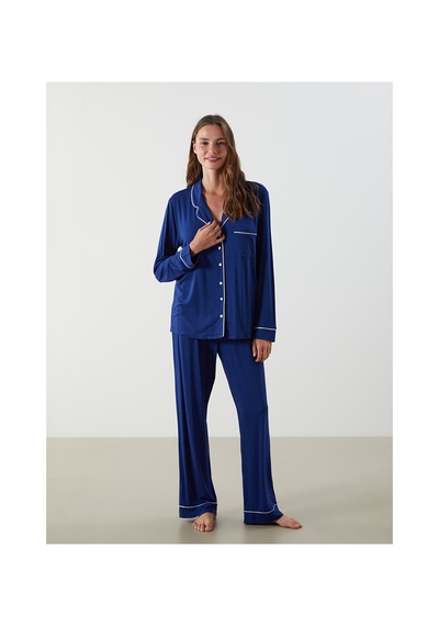 Lcw Dream Lacivert Gömlek Yaka Kadın Pijama Takımı