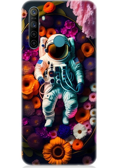 Realme 6i Uyumlu Silikon Kılıf Astronot Ve Çiçekler