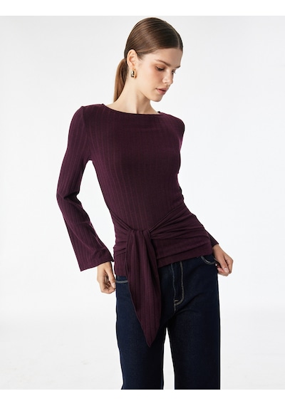 Koton Slim Fit Bisiklet Yaka Bağlama Detaylı Uzun Kollu Bluz Bordo 7wak80014pk