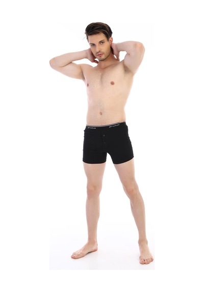 Çift Kaplan Erkek Elastanlı Biyeli Siyah Boxer Şort 880
