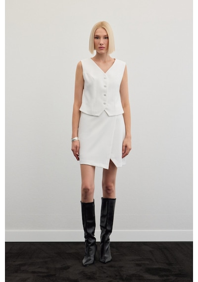 Sateen Şort Etek - Ekru-136477 Ekru