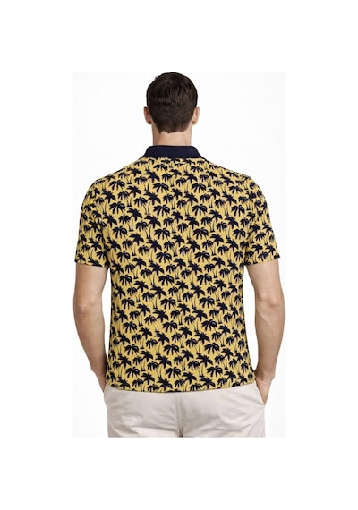 Erkek Pike Kumaş Polo Yaka Palmiye Desenli Tişört Kısa Kol Yazlık T-shirt - Sarı
