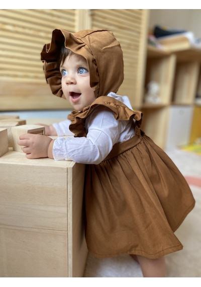 Meri Baby %100 Pamuk Tarçın Rengi Siperli Bebek Şapkası Açık Kahverengi