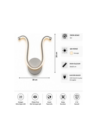 Vira Modern Led Duvar Apliği Günışığı Gri