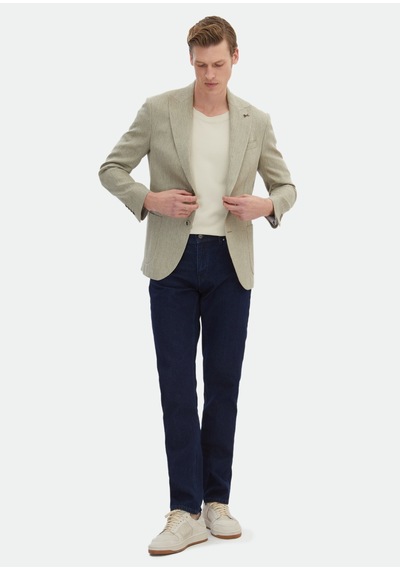 Ramsey Haki Desenli Zeroweight Slim Fit Pamuk Karışımlı Ceket