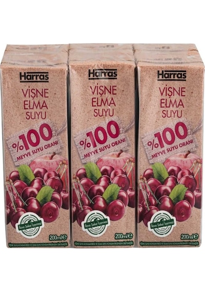 Vişne Elma Suyu %100 Meyve Suyu Oranı Şeker İlavesiz 36 Adet X 200 Ml 67402358