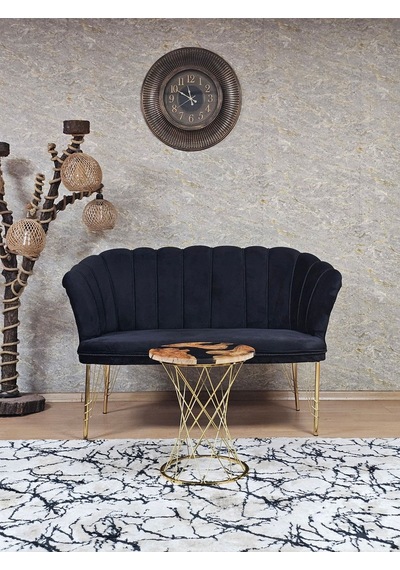 Zafir İkili Gold Kaplama Tel Ayak Papatya Çay Seti Koltuk Takımı , Balkon, Salon, Ofis, Cafe Koltuk Takımı Siyah