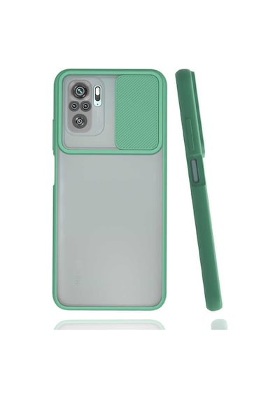 Noktaks - Xiaomi Uyumlu Xiaomi Redmi Note 10s - Kılıf Slayt Sürgülü Arkası Buzlu Lensi Kapak - Koyu Yeşil