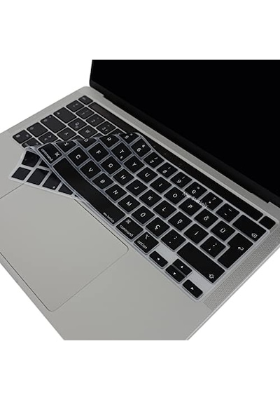Macbook Pro Türkçe Q Klavye Koruyucu Eu Uk Iso Enter A2338 M1 M2 A2251 A2289 A2141 Uyumlu İnce Siyah Silikon Keyboard Cover Touch Bar 13 İnç 16 İnç Siyah