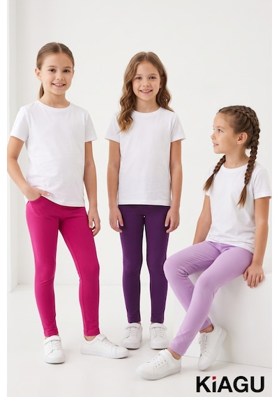 Kiagu Kız Çocuk 3'lü Paket Düz Ve Pamuklu Tayt Seti - Günlük Uzun Tayt 3'lu Set5