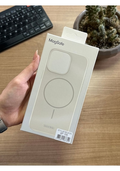 Apple Uyumlu iPhone 15 Animasyonlu Stylus Silikon Kılıf Krem