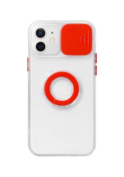 Ally Apple iPhone Uyumlu 11 6.1inç - Kılıf Sürgülü Kamera Lens Korumalı Yüzük Standlı Silikon - Kılıf- 5775 Siyah