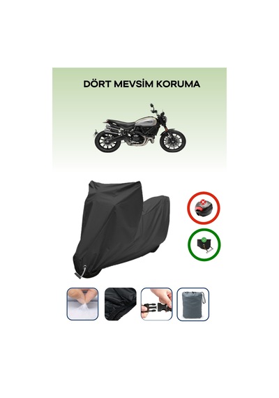 Siyah Kilit Uyumlu Ducati Scrambler 1100 Pro Uyumlu Motosiklet Brandası Su Geçirmez