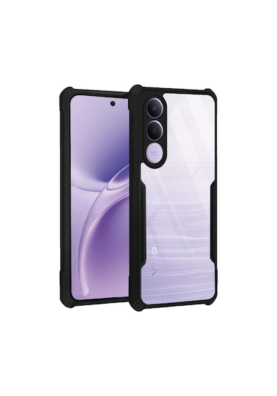 Microcase Vivo V70 Fe 5g Uyumlu Airbag Serisi Darbeye Dayanıklı Köşe Korumalı Kılıf - Al3370 Şeffaf - Siyah