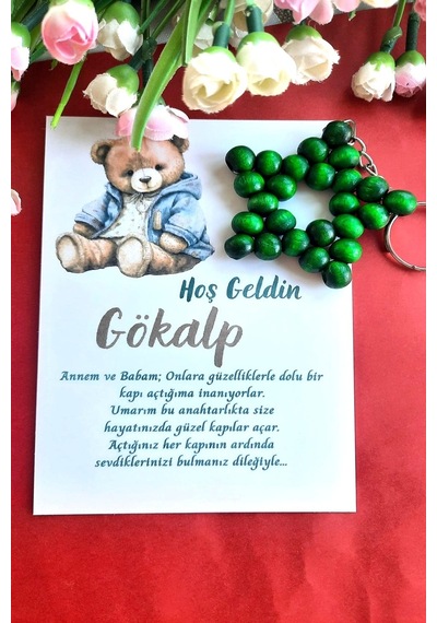 30 Adet Ayıcıklı Ahşap Yıldız Anahtarlık - Bebek Mevlid Hediyesi