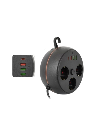 Güvenli Çoklu Priz 3 Priz 3 Usb 1 Type C Termal Koruma Uzun Kablo Renkli 1 - 10 M