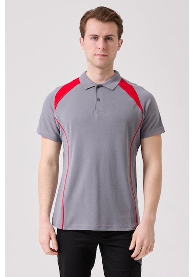 Vancelya Polo Yaka T-shirt Nefes Alabilir, Şık Ve Rahat, Günlük Ve İş Kullanımı İçin Erkek Tişört Gri-kırmızı