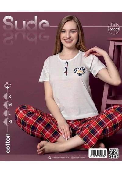 Sude K-3305 Penye Süprem Pamuk Kadın Pijama Takımı Çok Renkli